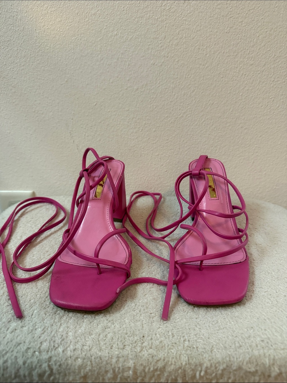 Strappy Pink Lace-Up Women's Heels